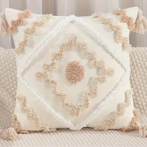 Set of 2 🤍  Boho Textured Tufted Throw Pillow Covers – Neutral Cream & Beige🤍
